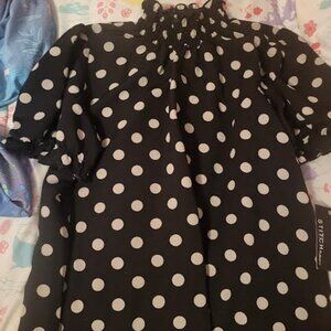 Womens Stitch Collection Black and White Polka Dot Turtleneck Shirt Size M